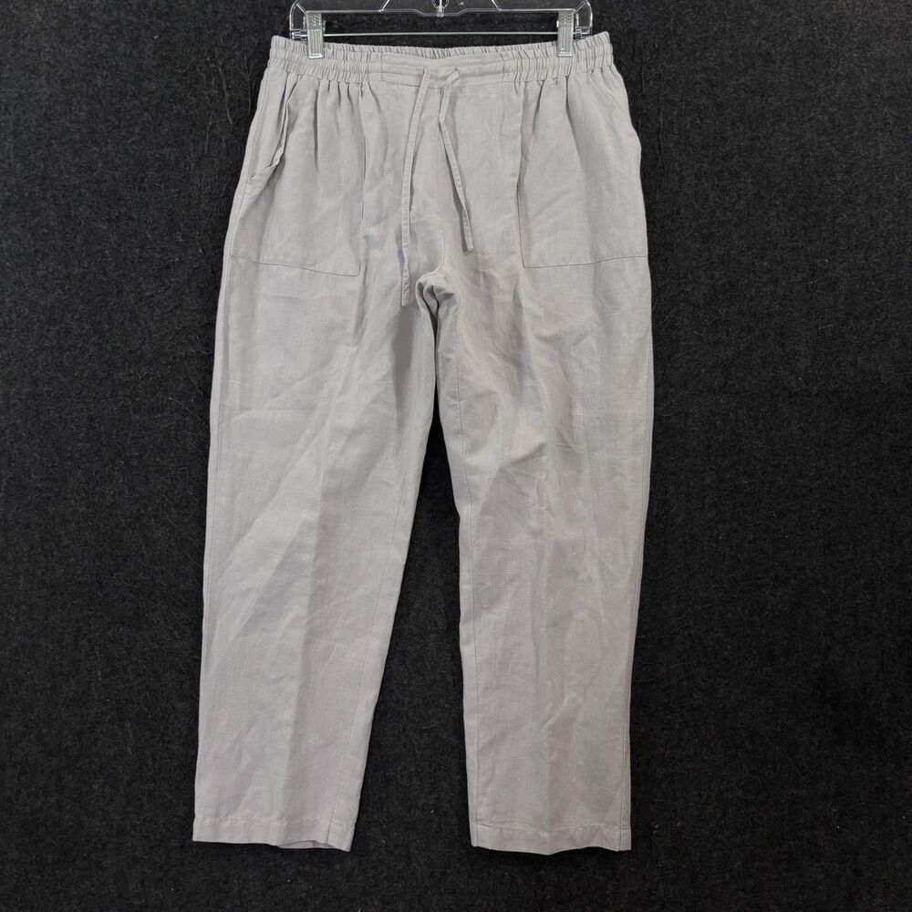 Dr. Flax Linen Pants Women's S/M Gray 100% Linen Elastic Waist Pockets Work